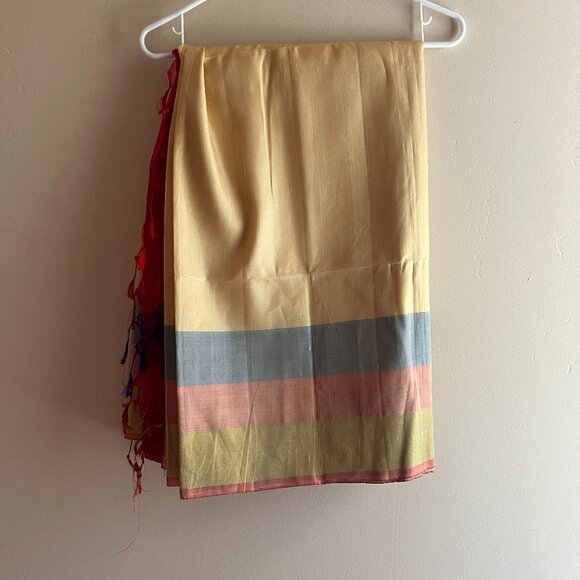 Butter yellow Red Cotton Silk Saree with Tribal Motif diwali pastel haldi - Picture 4 of 17